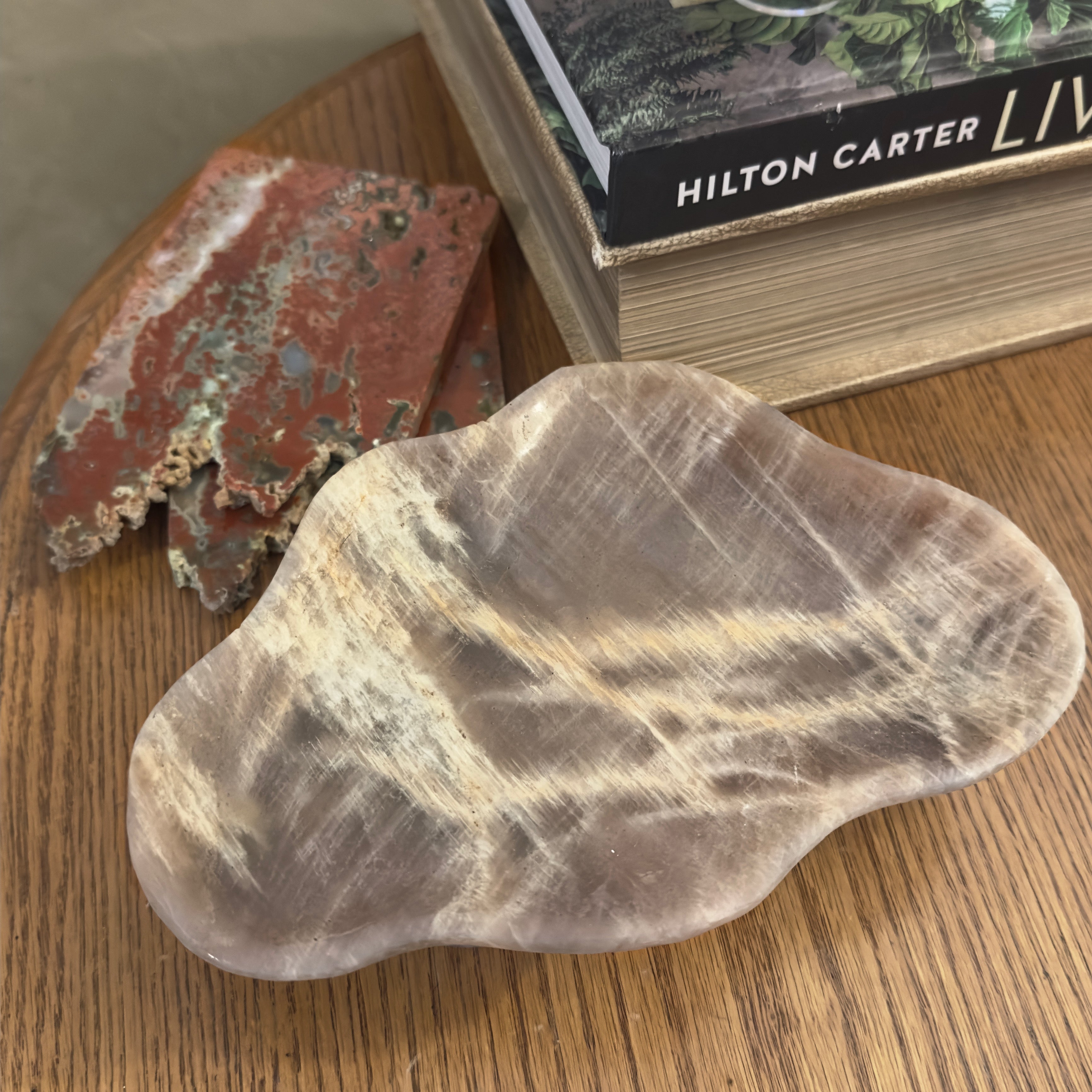 Large Black & Peach Moonstone Cloud Shaped Trinket Dish