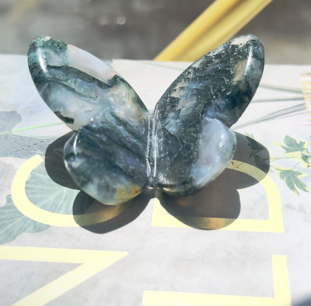 Moss Agate 3D Butterfly - D
