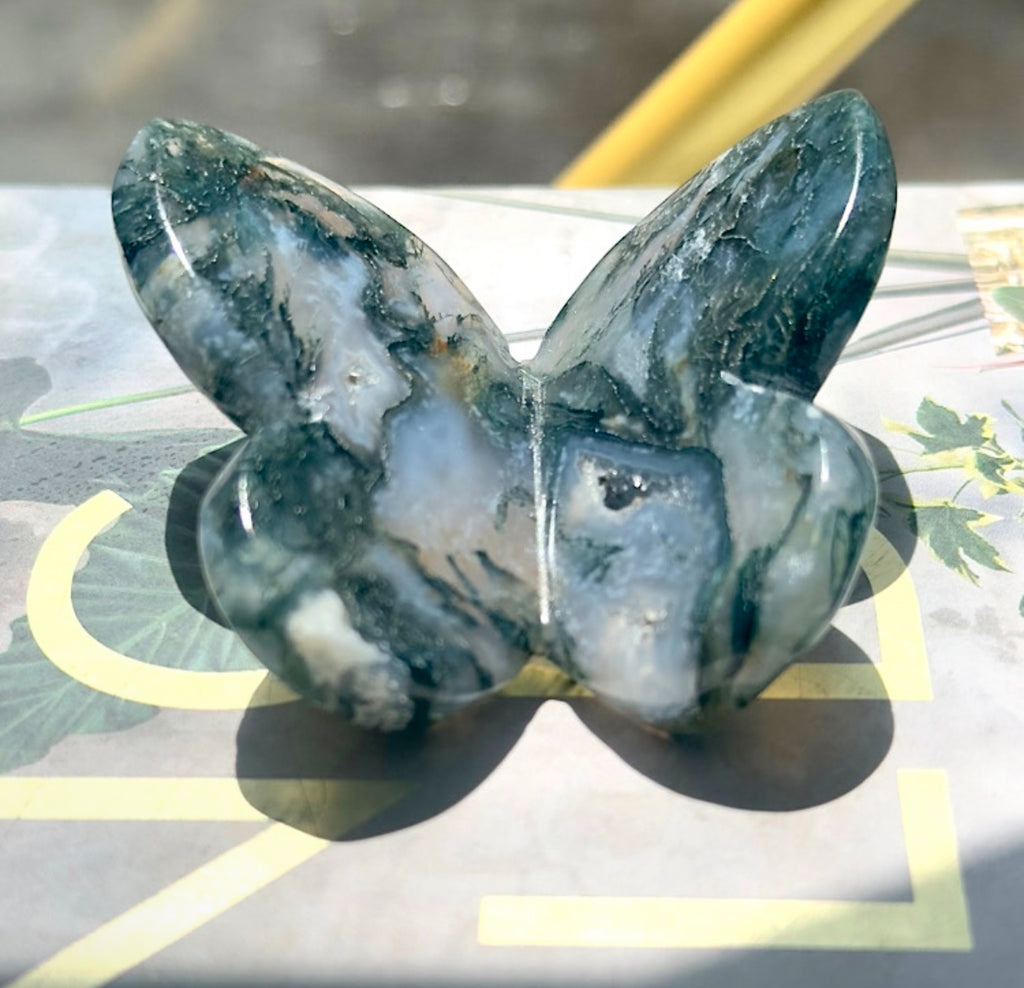 Moss Agate 3D Butterfly - E