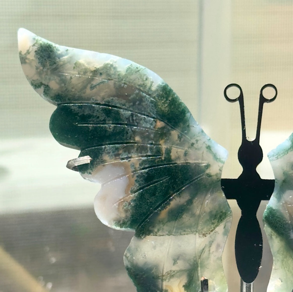 Moss Agate Butterfly on Stand - B