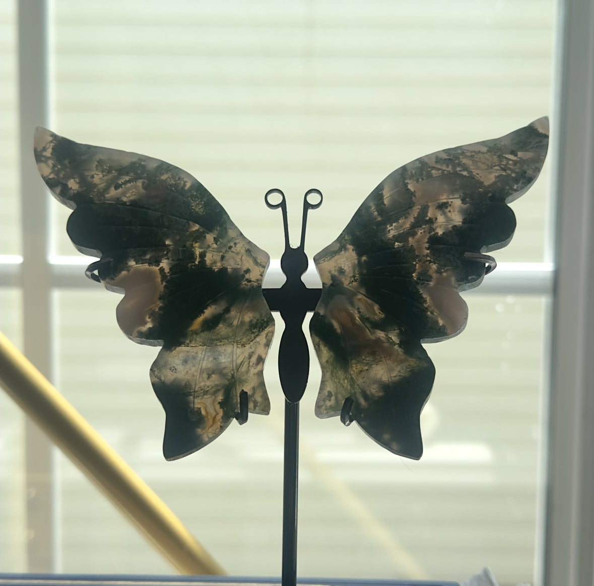 Moss Agate Butterfly on Stand - B