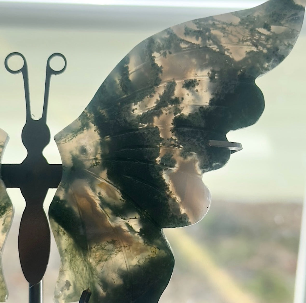 Moss Agate Butterfly on Stand - B