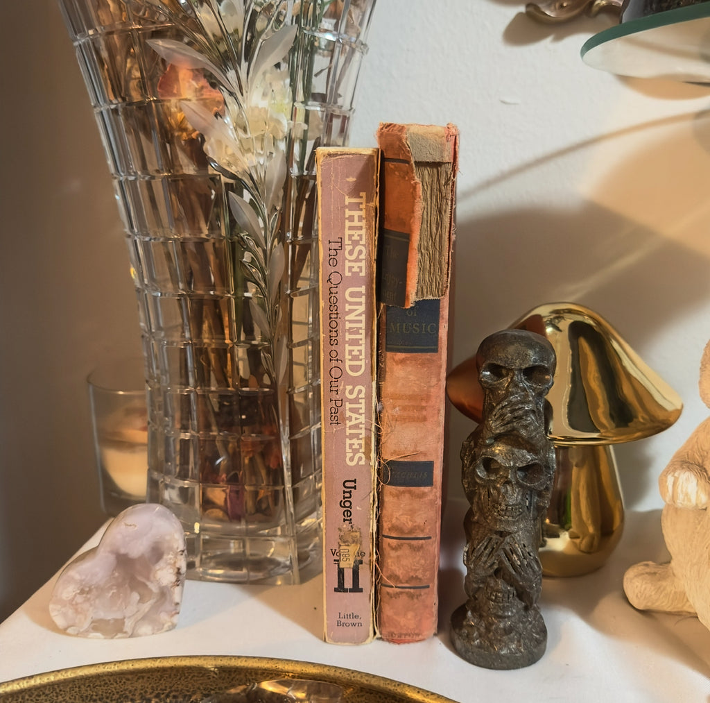 3 Skull Stack Pyrite Carving | See No Evil, Hear No Evil, Speak No Evil