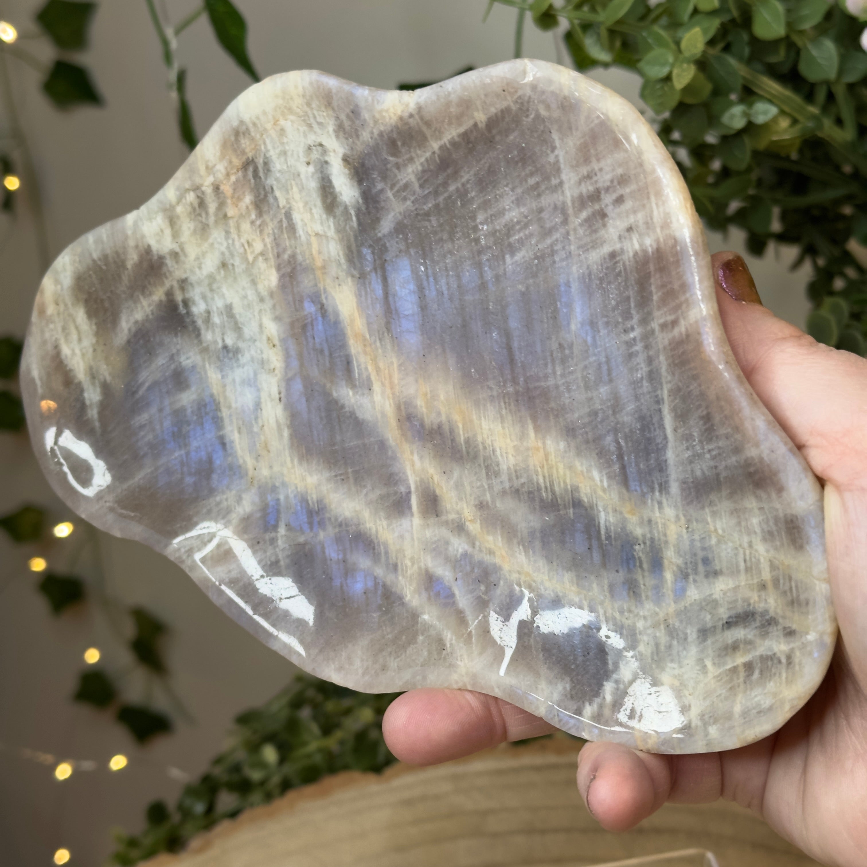Large Black & Peach Moonstone Cloud Shaped Trinket Dish