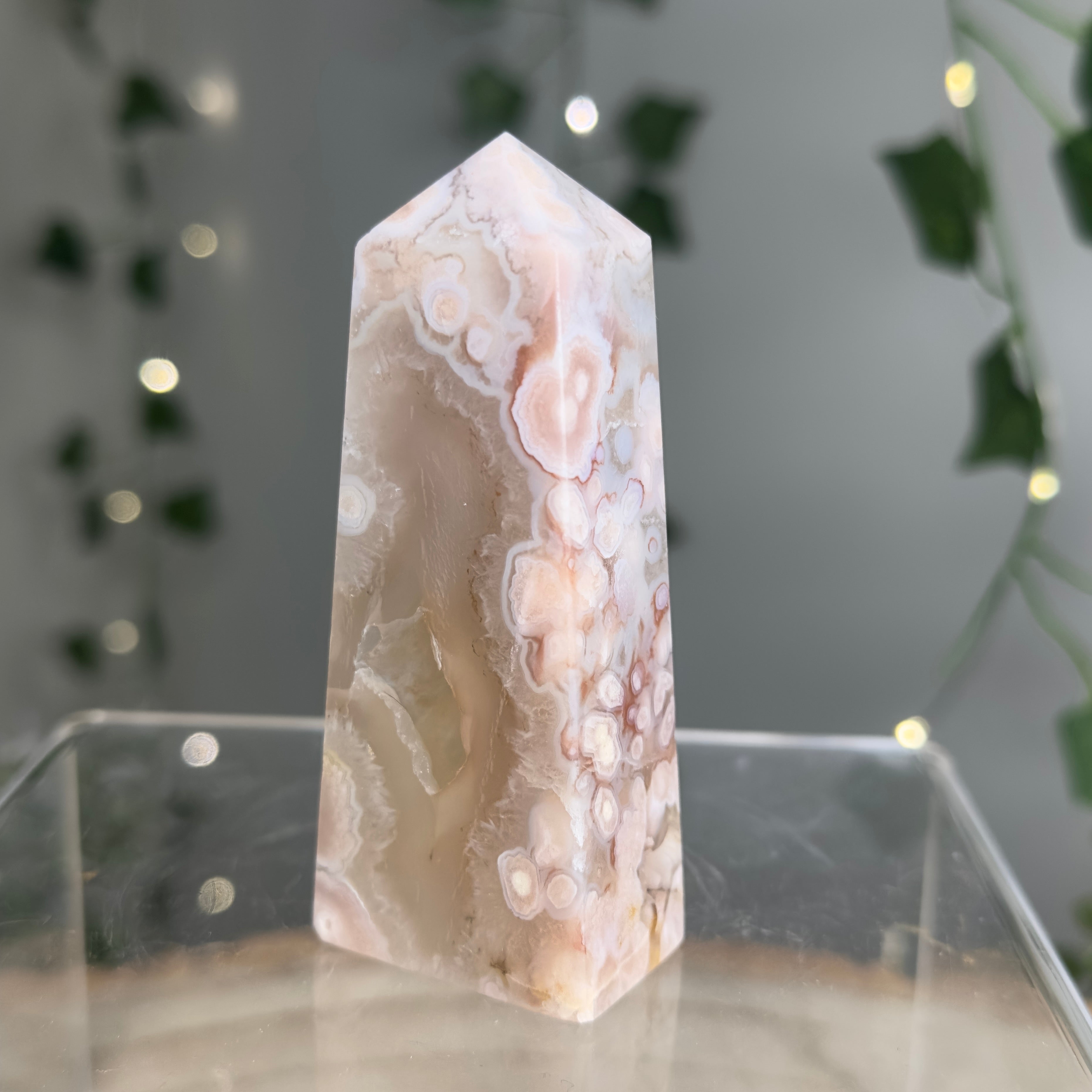 Flower Agate Tower with Druzy Portal