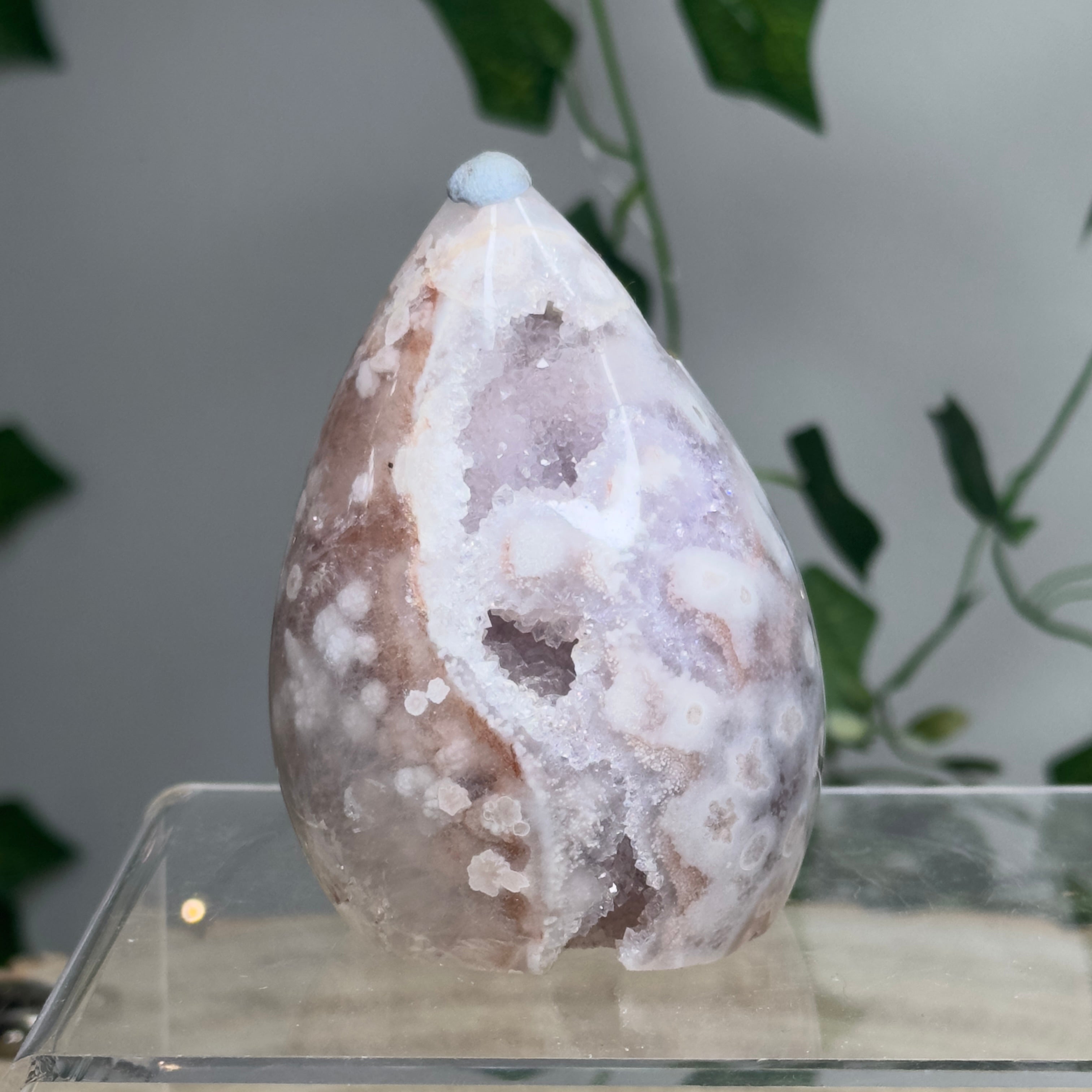 Flower Agate & Pink Amethyst Druzy Freeform