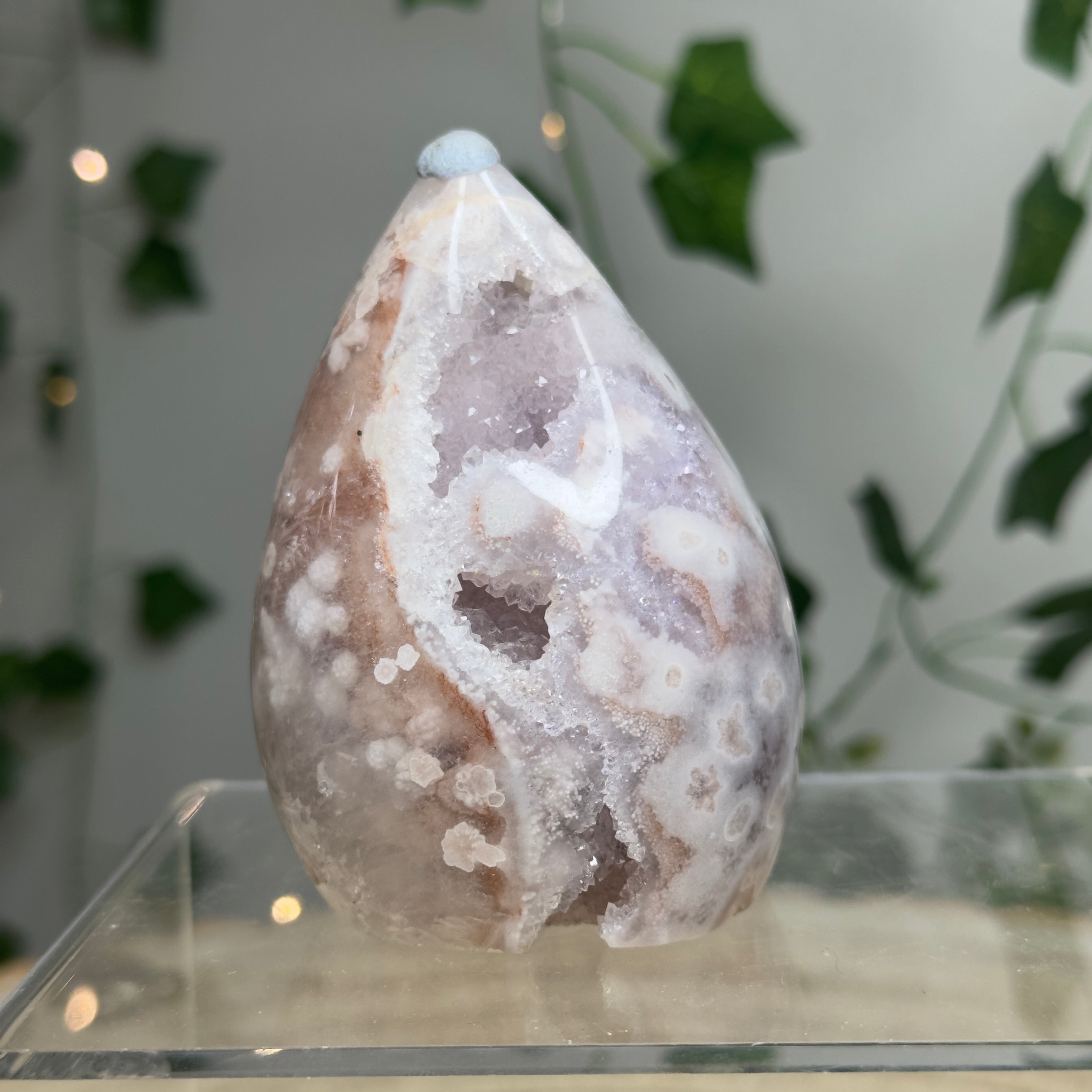 Flower Agate & Pink Amethyst Druzy Freeform