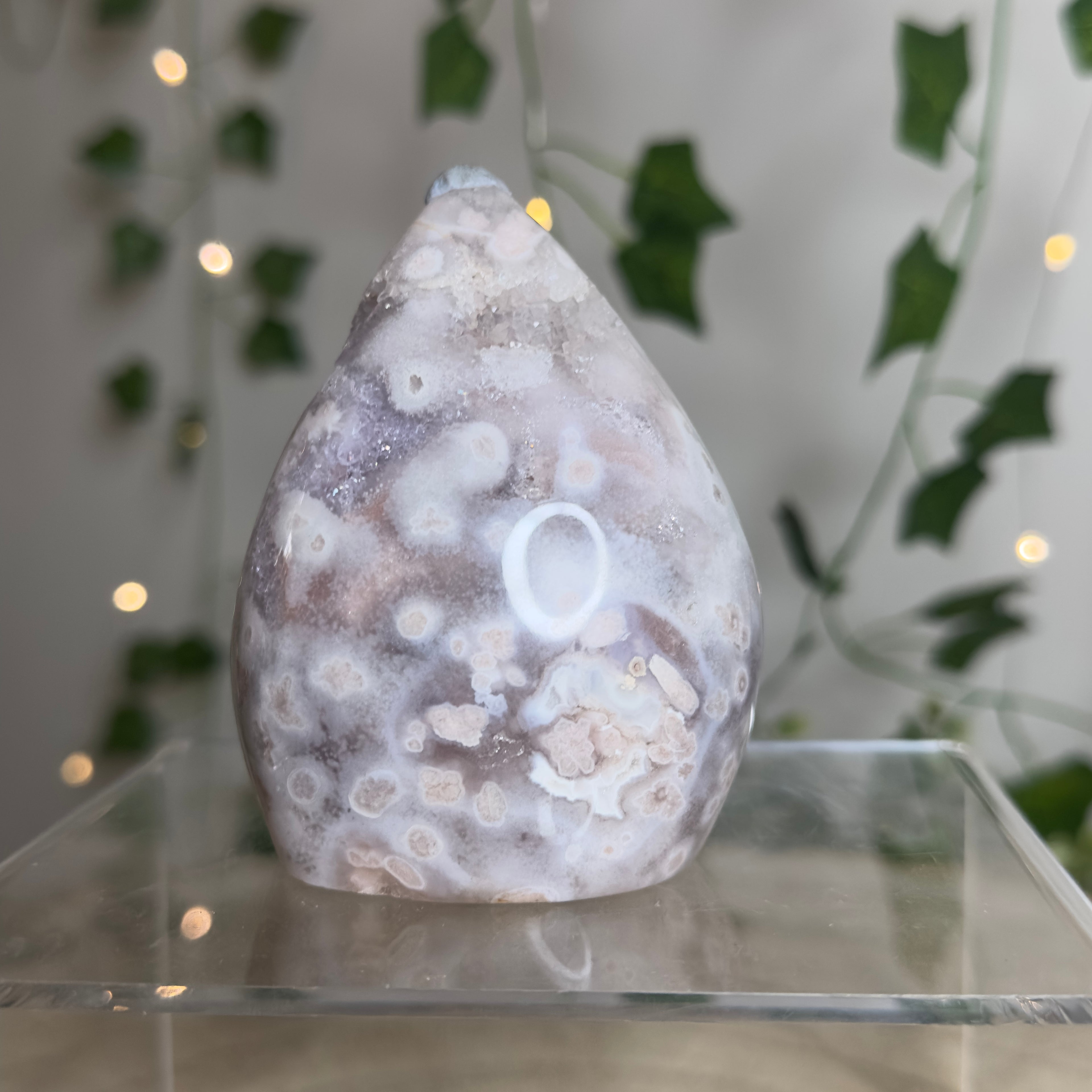 Flower Agate & Pink Amethyst Druzy Freeform