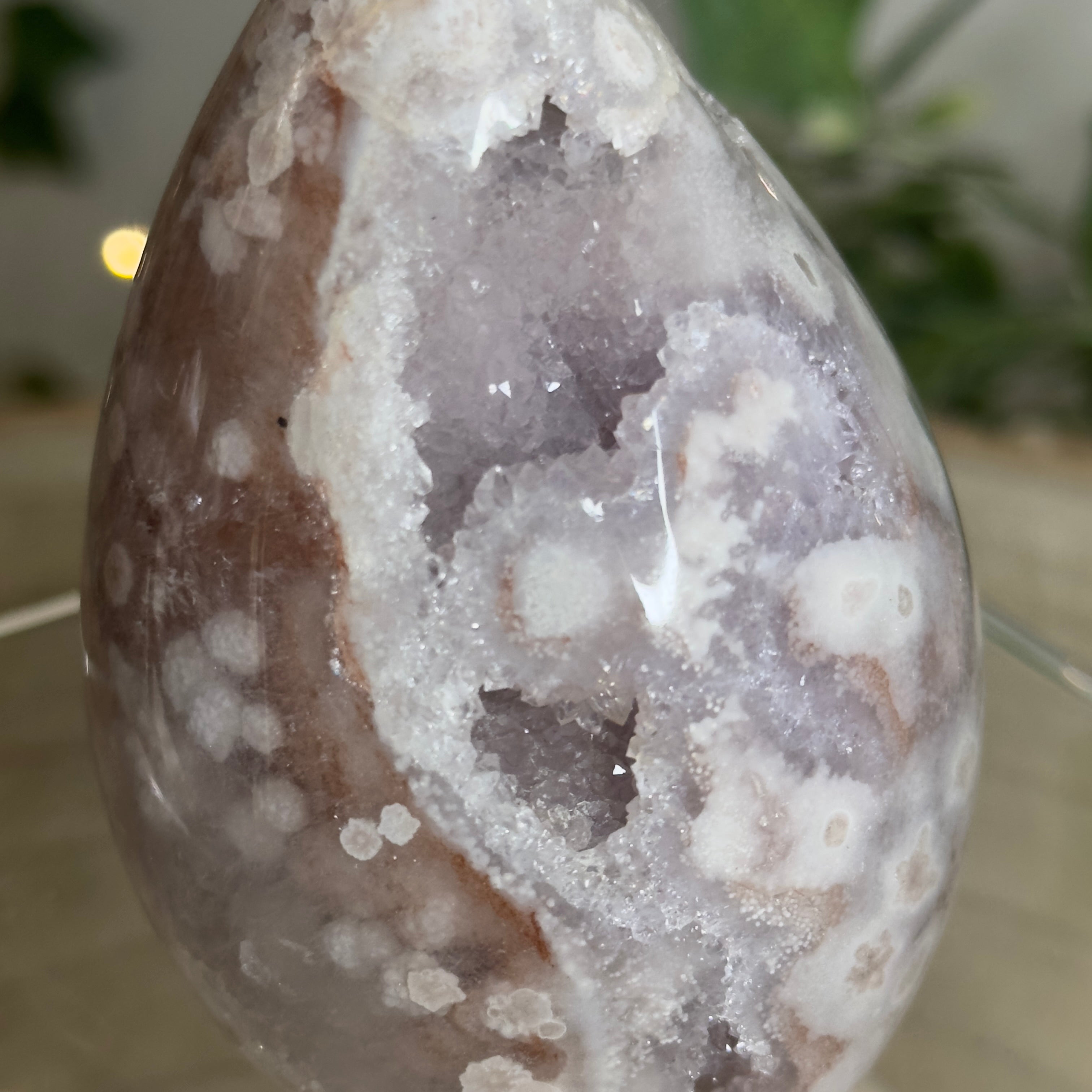 Flower Agate & Pink Amethyst Druzy Freeform