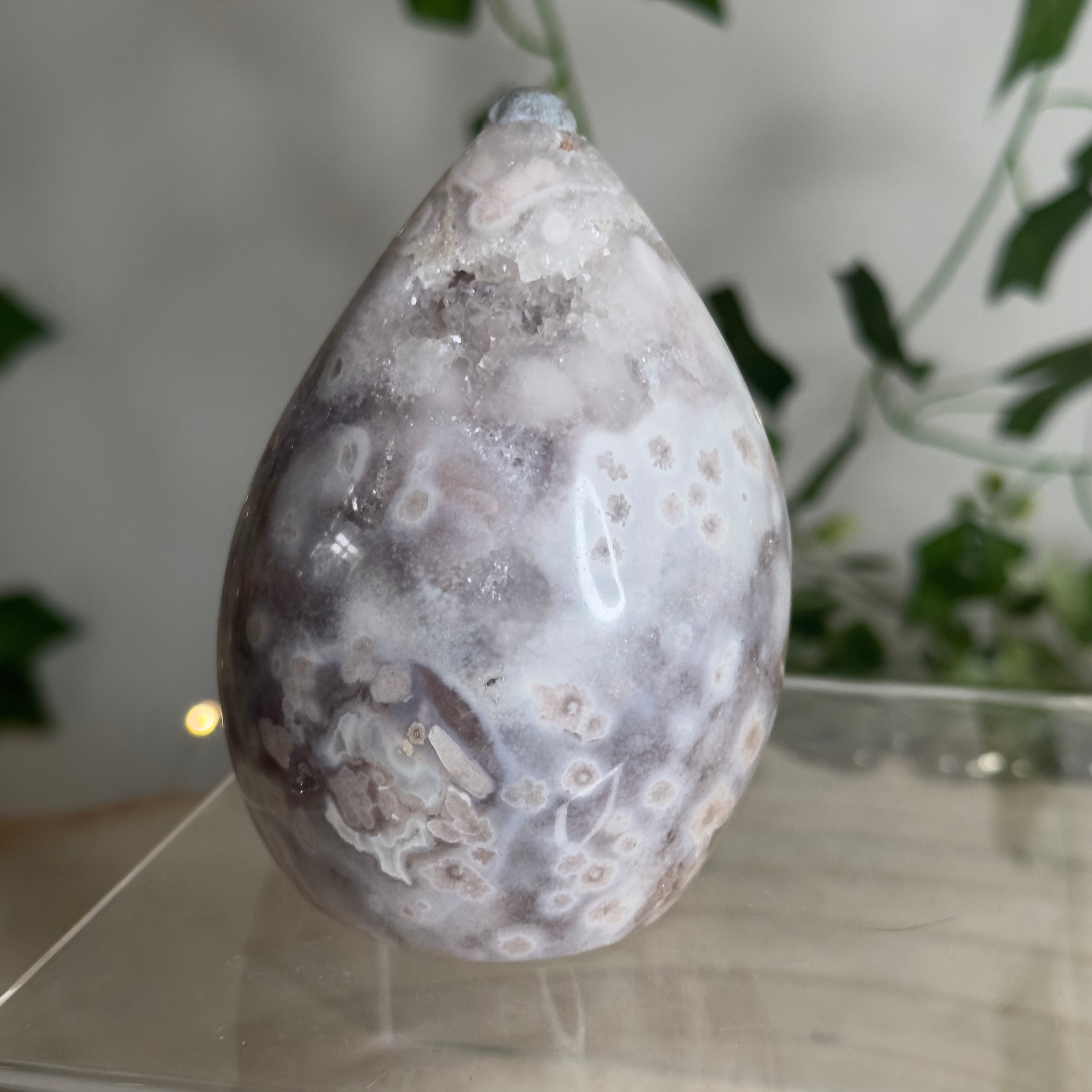 Flower Agate & Pink Amethyst Druzy Freeform