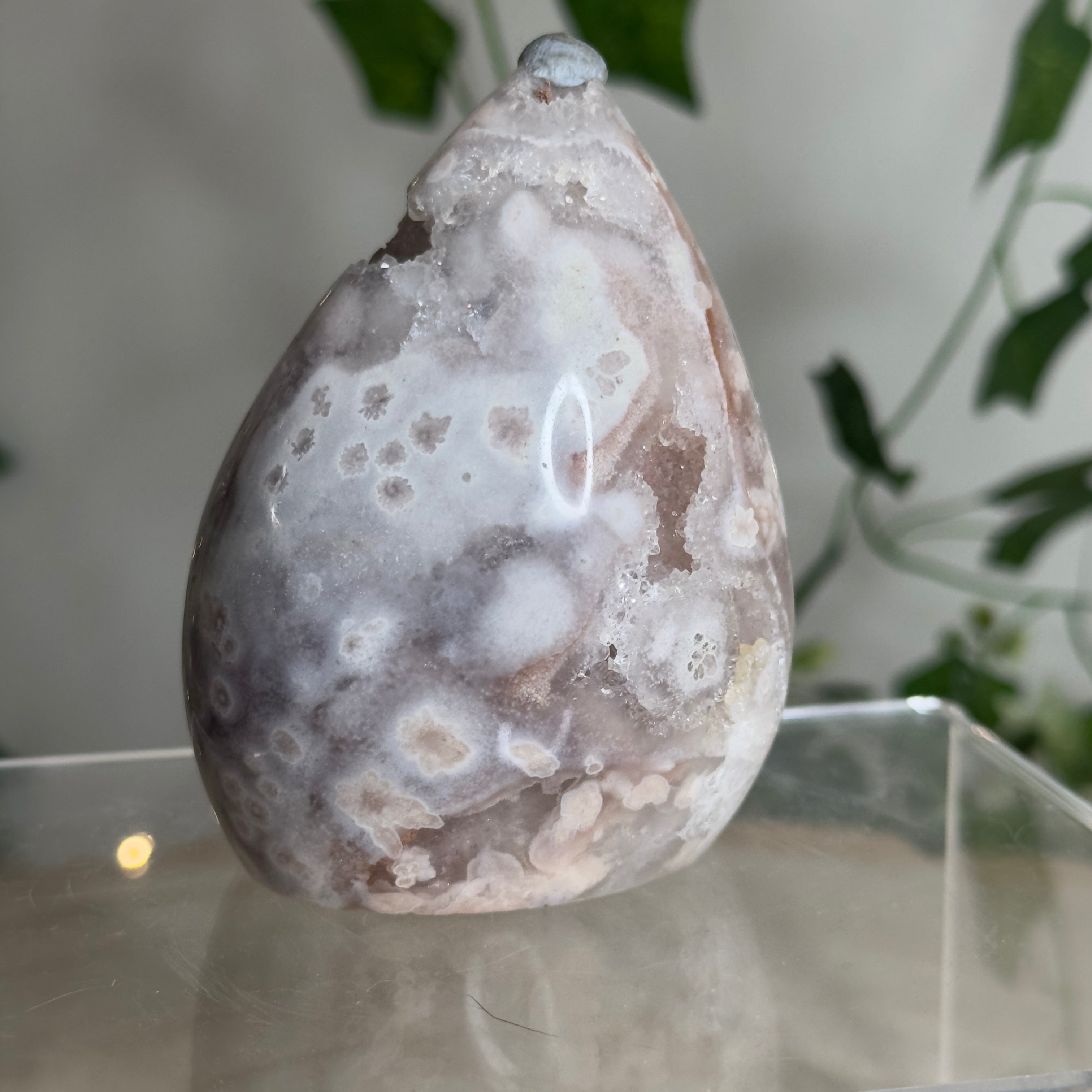 Flower Agate & Pink Amethyst Druzy Freeform