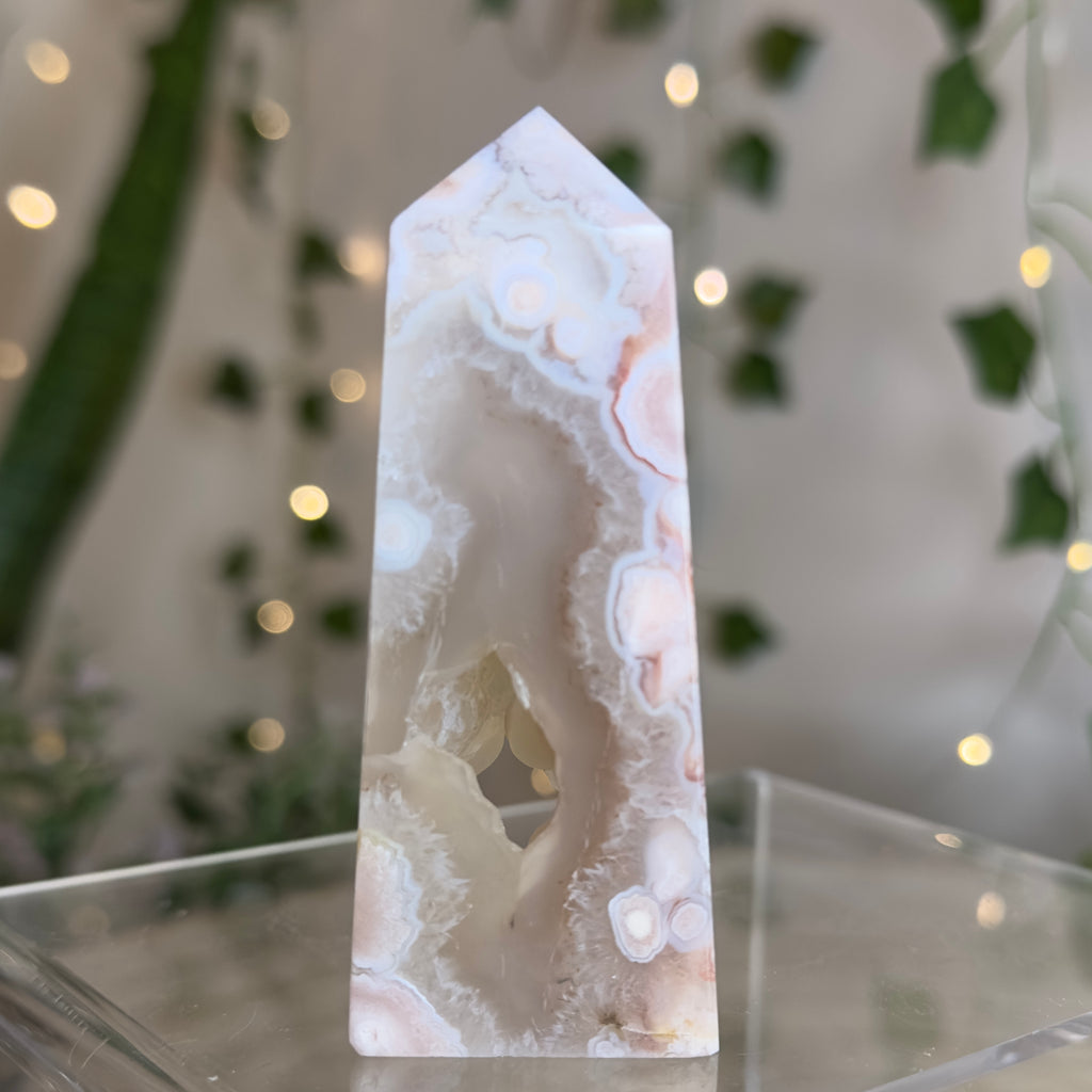 Flower Agate Tower with Druzy Portal