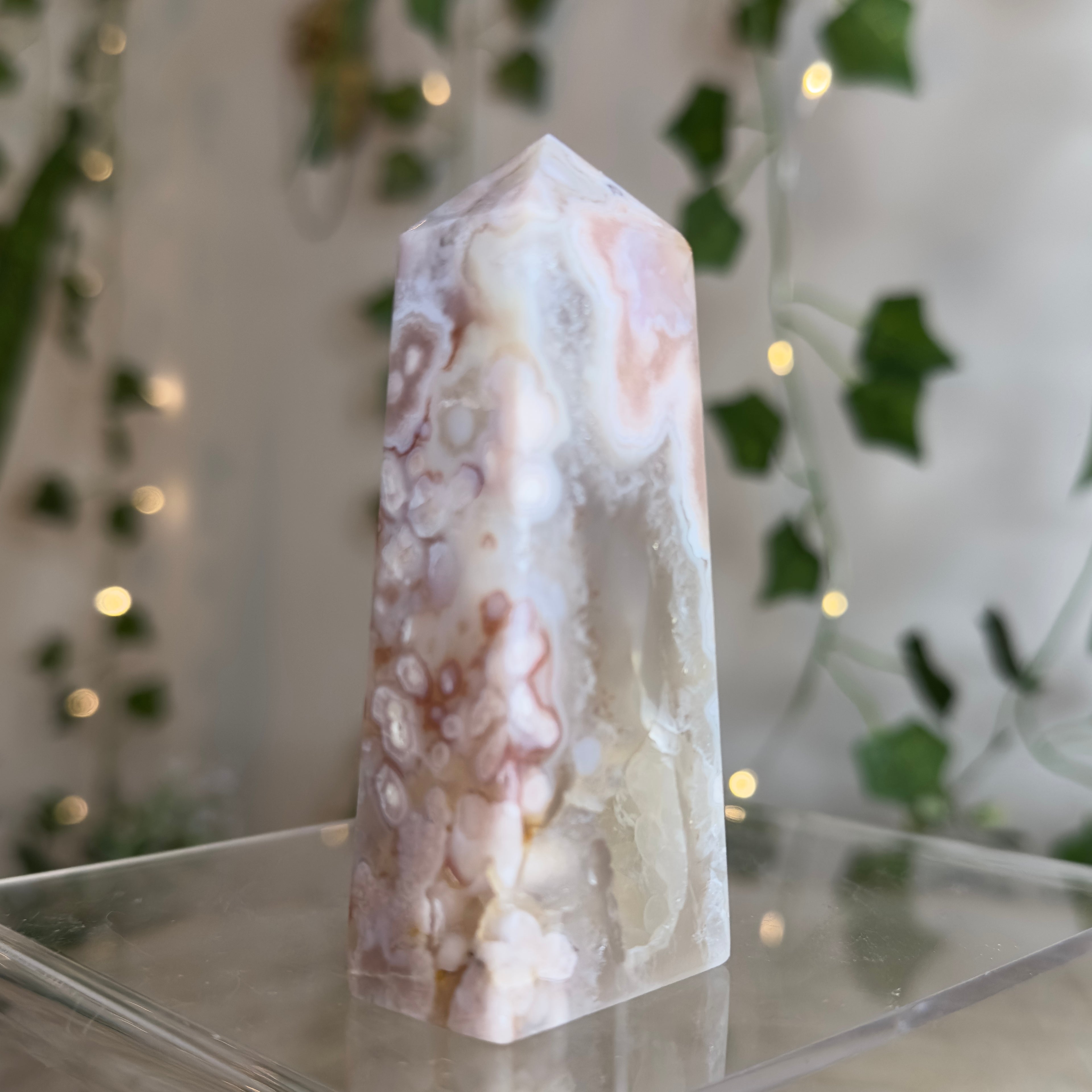 Flower Agate Tower with Druzy Portal