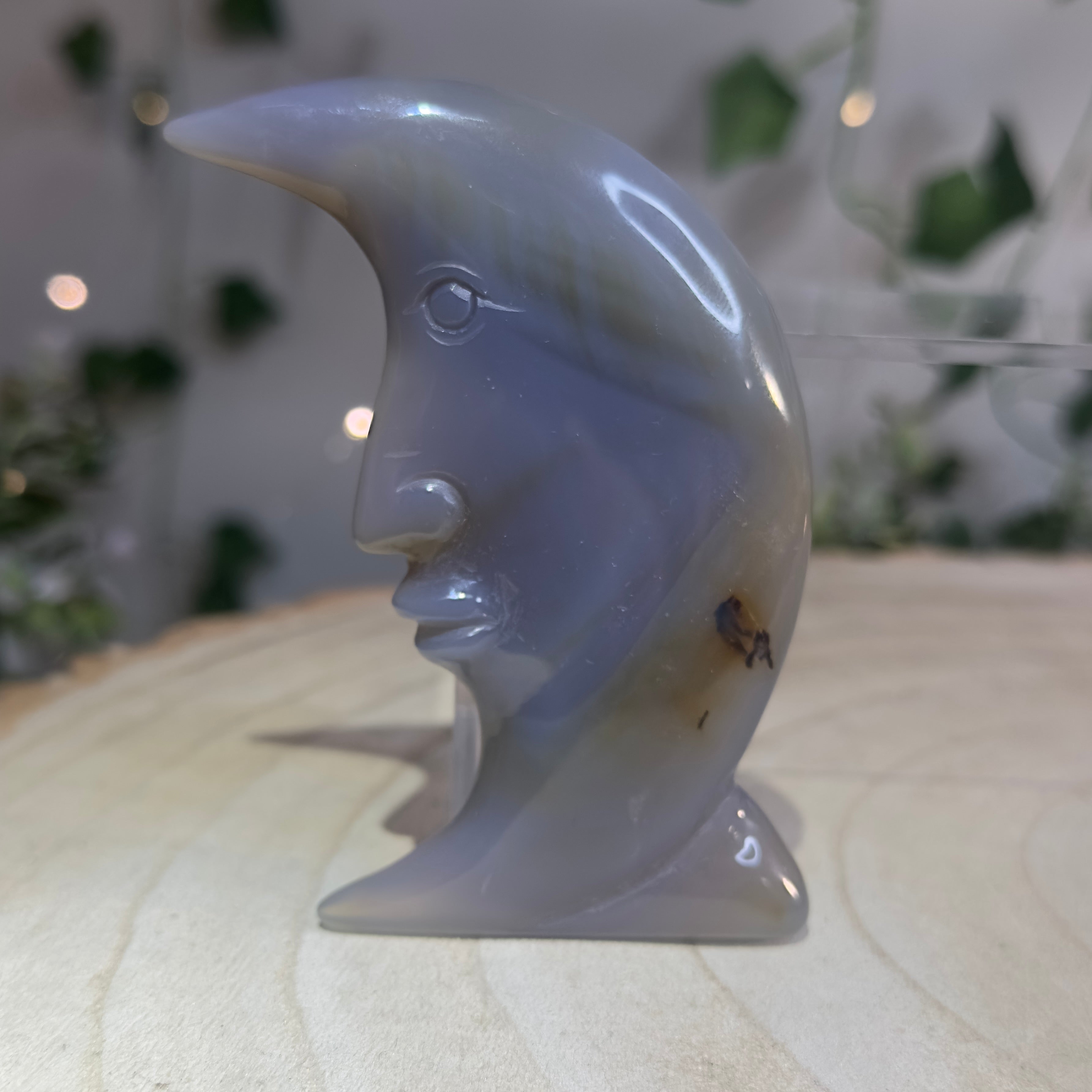 Druzy Blue Agate Moon Carving