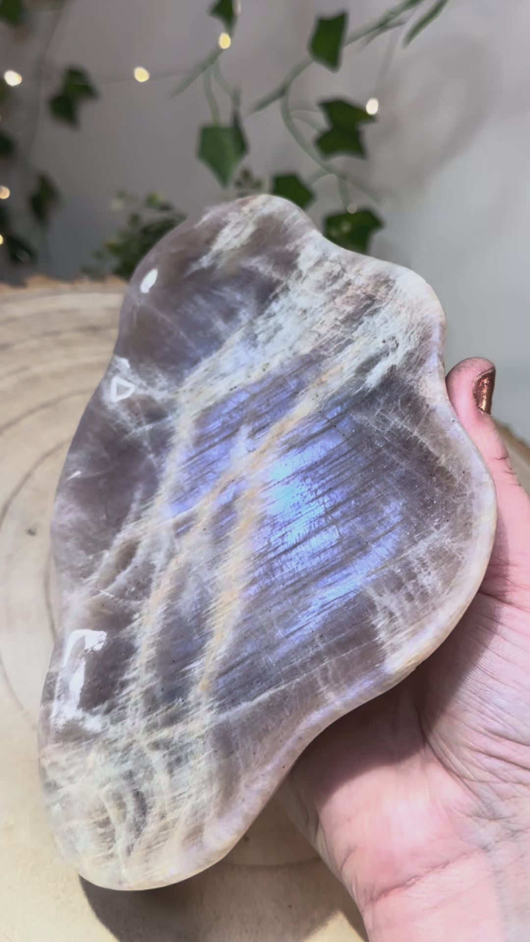 Large Black & Peach Moonstone Cloud Shaped Trinket Dish