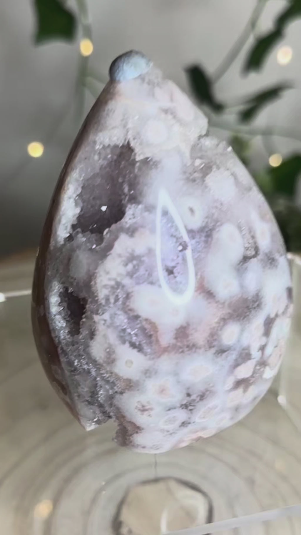 Flower Agate & Pink Amethyst Druzy Freeform